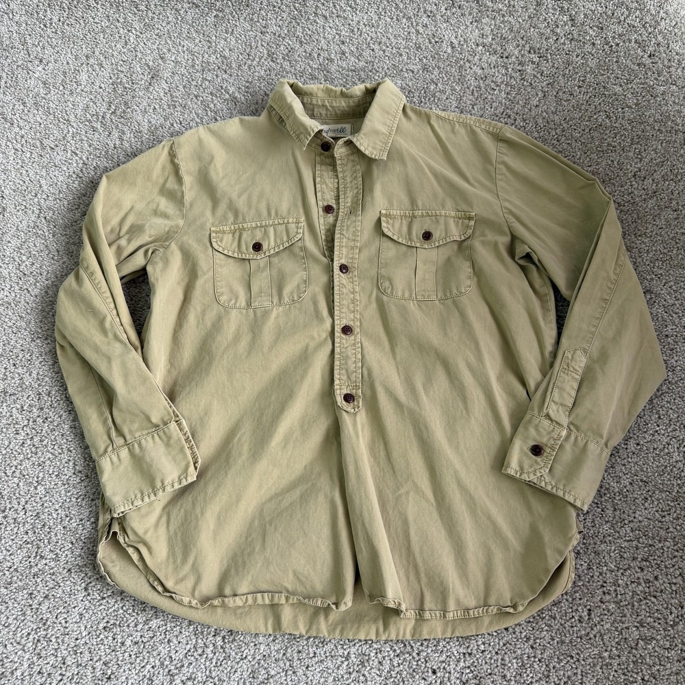 Madewell Shirt Womens M Beige Button Up Long Sleeve Collared Woven Casual Top